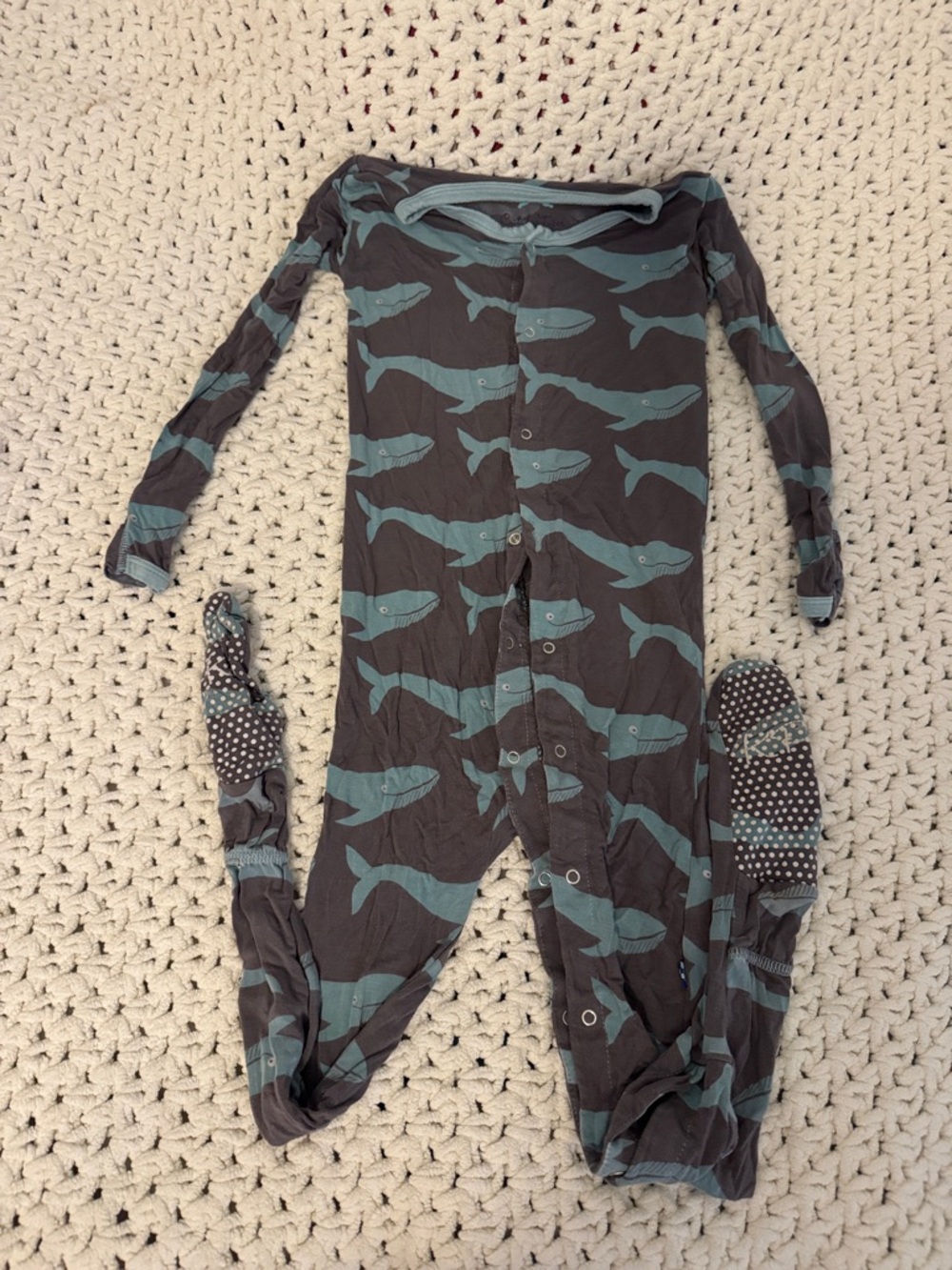 Kickee Pants Blue Whale-Print Long Sleeve Footed Romper